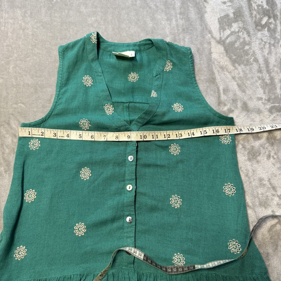 Maeve Dress XS P Green Sleeveless Embroidered Tunic Linen Floral Boho Summer - Picture 6 of 9